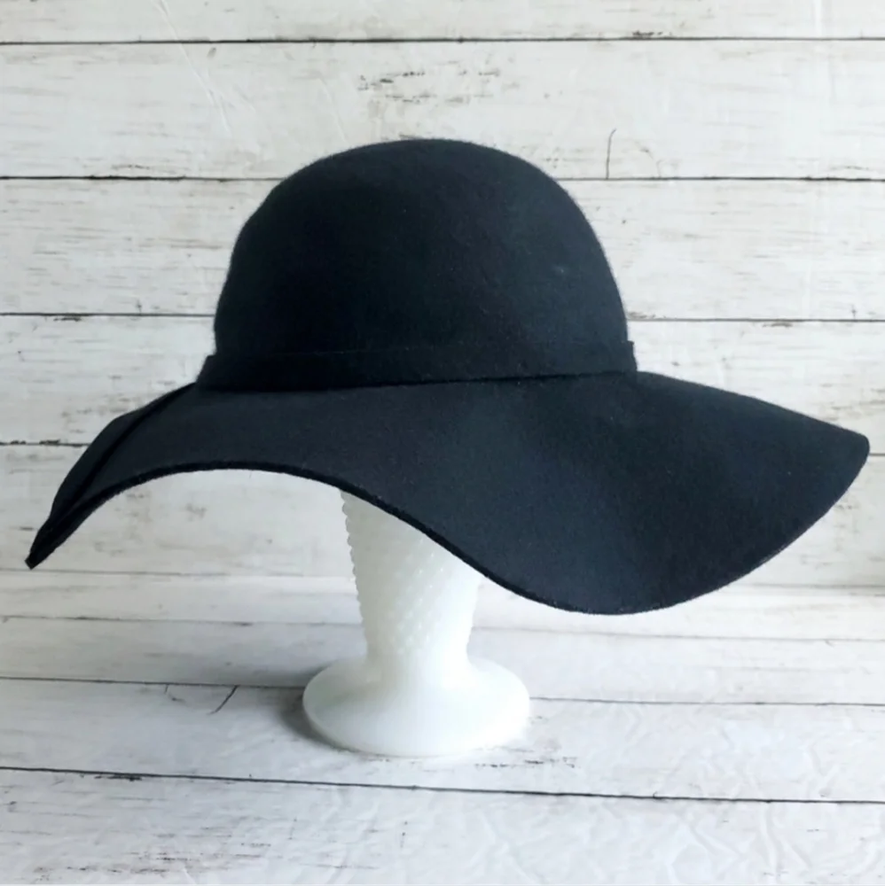 100% Wool Boho Black Floppy Felt Hat 57cm